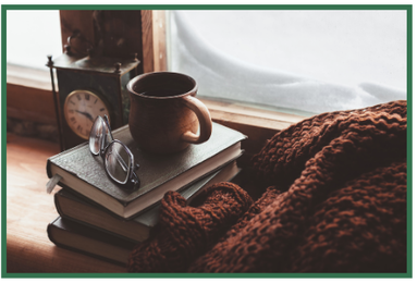 Cozy winter reading scene
